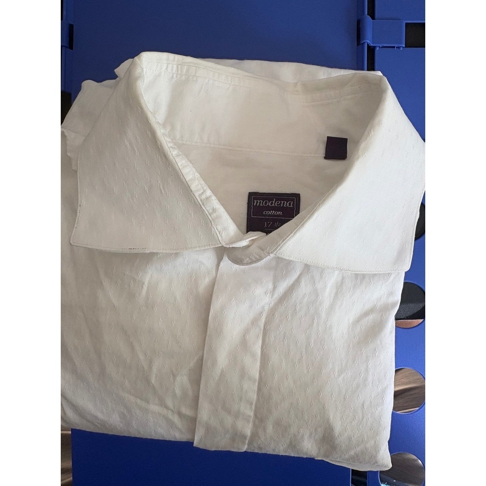 Modena Mens White Textured Dobby Diamond Cotton Dress Shirt 17.5 34/35